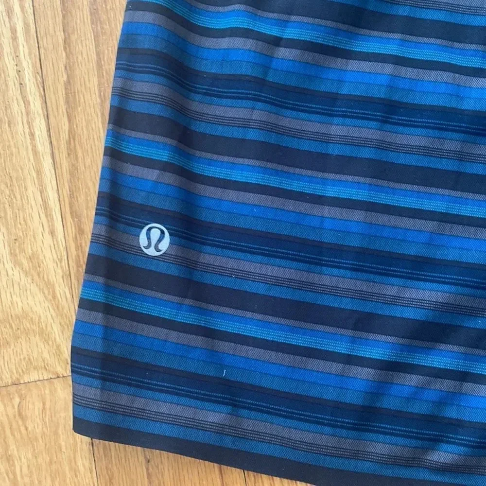 Lululemon swim trunks board shorts size 38 Blue Black Gray tie front EUC